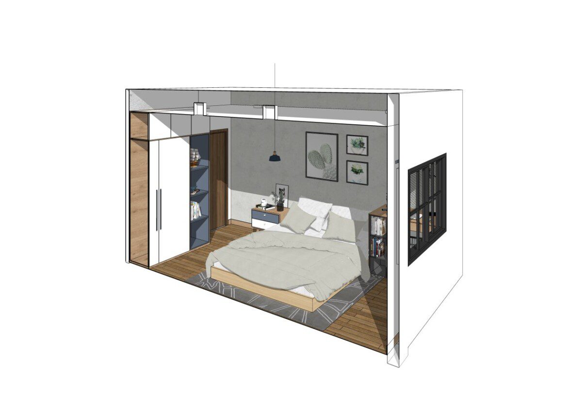 Small Modern SketchUp Bedroom Model, Scene - Image 4