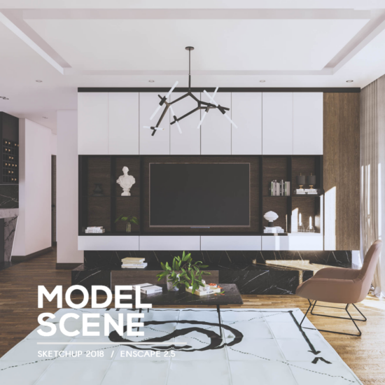 Modern Living Room and Kitchen SketchUp Model