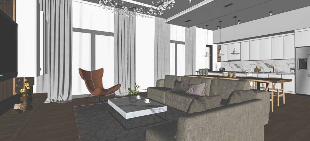 Contemporary Living and Kitchen Living SketchUp Model Scene - Image 4